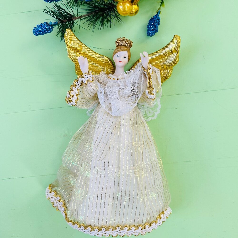 Vintage Angel Christmas Tree Topper Roman Gold and White Angel Xmas Decor